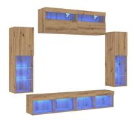 Ensemble meuble TV moderne - vidaXL - Chêne artisanal - Bois d'ingénierie - 30,5x30x102 cm - 4 portes - 18 étagères