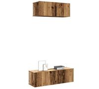 Ensemble meuble TV mural 2 pcs vieux bois bois d'ingénierie avec rangement, étagère, niches, tiroirs pour salon séjour chambre, support console audio vidéo, meuble suspendu compact pratique