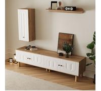 Ensemble meuble TV mural avec 1 Meuble TV, 1 Meuble Haut et 1 Étagère - MODENVIE - Rangement Salon - MDF - Blanc et Bois Naturel