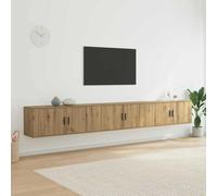 Ensemble Meuble TV Mural chêne Artisanal en Bois d'ingénierie 3 pièces avec Monture, étagères et Portes charnières pour Salon, Chambre ou Centre de Divertissement Moderne