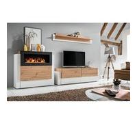 Ensemble meuble TV mural et buffet cheminée Queens - L 290 x P 45 x H 150 cm - Blanc et beige Noir et blanc G