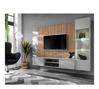 Ensemble meuble tv mural suspendu bois et gris GENES