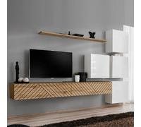 Ensemble Meuble TV Switch Lamel IX 310cm Naturel & Blanc