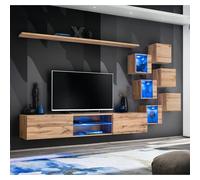 Meuble TV - ASM - XXI - Verre - Éclairage LED bleu - 6 portes