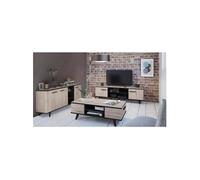 Ensemble meuble TV table basse buffet WAYNE Mélaminé Style scandinave Chene brossé et