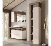 Ensemble meuble vasque 110cm + colonne beige et aspect bois Mercure - ARTURO -