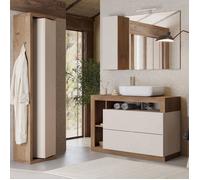 Ensemble meuble vasque 110cm + colonne pivotante beige et aspect bois Mercure - ARTURO -