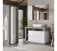 Ensemble meuble vasque 110cm + colonne pivotante blanc et aspect béton - ARTURO -