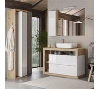 Ensemble meuble vasque 110cm + colonne pivotante blanc et aspect bois Cadiz - ARTURO - ALTOBUY Blanc