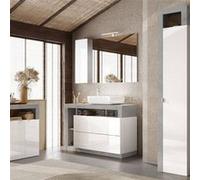 Ensemble meuble vasque 110cm + rangement + armoire 1P blanc et aspect béton - ARTURO - ALTOBUY Blanc