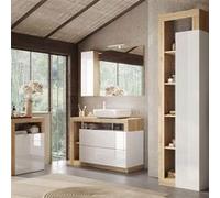 Ensemble meuble vasque 110cm + rangements + colonne blanc et aspect bois Cadiz - ARTURO - ALTOBUY Blanc