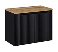 Ensemble Meuble Vasque 2 portes et Plateau L 80 x P 40 x H 59 5 cm - Astral - Noir et effet chêne