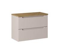 Ensemble Meuble Vasque 2 tiroirs et Plateau effet chêne L 80 x P 40 x H 59 5 cm - Astral - Beige crème