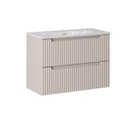 Ensemble Meuble Vasque 2 tiroirs et Vasque à Encastrer L 80 x P 40 x H 58 5 cm - Astral - Beige crème et blanc