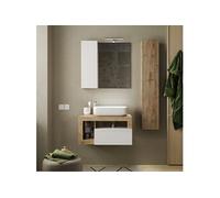 Ensemble meuble vasque 78 cm et colonne suspendus blanc et aspect bois Cadiz - ARTURO -