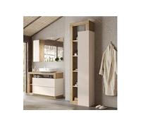 Ensemble meuble vasque 92cm + colonne beige et aspect bois Cadiz - ARTURO -
