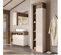 Ensemble meuble vasque 92cm + colonne beige et aspect bois Mercure - ARTURO