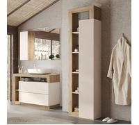 Ensemble salle de bain meuble avec vasque 92cm + colonne 1P cachemire et bois Cadiz - ARTURO