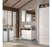 Ensemble meuble vasque 92cm + rangements + armoire blanc et aspect béton - ARTURO -