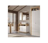 Ensemble meuble vasque 92cm + rangements + armoire blanc et aspect bois Cadiz - ARTURO -