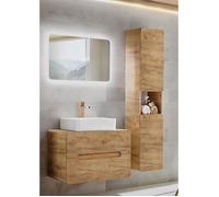 Ensemble meuble vasque à poser + Grande armoire + Miroir LED - 80 cm - Archipel Craft