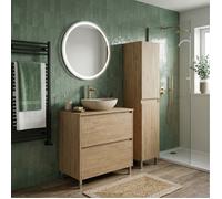 Ensemble meuble vasque à poser L.80cm + 1 colonne sur pied 2 tiroirs Chêne naturel LISBONA
