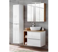 Ensemble meuble vasque + Armoire miroir + Grande armoire - 80 cm - Elise White