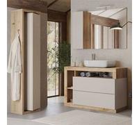 Ensemble meuble vasque colonne pivotante Cadiz 110cm beige aspect bois