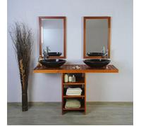 Ensemble meuble vasque et miroir salle de bain New Gempo 140 cm en bois teck naturel Taille - Meuble + miroir