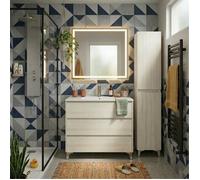 Ensemble meuble vasque L.100cm + 1 colonne sur pied 3 tiroirs Chêne blanchi LISBONA