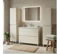 Ensemble meuble vasque L.100cm + 2 colonnes sur pied 2 tiroirs Chêne blanchi LISBONA