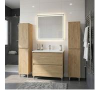 Ensemble meuble vasque L.100cm + 2 colonnes sur pied 2 tiroirs Chêne naturel LISBONA
