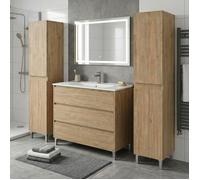 Ensemble meuble vasque L.100cm + 2 colonnes sur pied 3 tiroirs Chêne naturel LISBONA