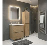 Ensemble meuble vasque L.60cm + 1 colonne sur pied 2 tiroirs Chêne naturel LISBONA