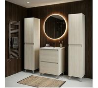 Ensemble meuble vasque L.60cm + 2 colonnes sur pied 2 tiroirs Chêne blanchi LISBONA