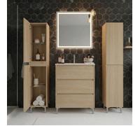 Ensemble meuble vasque L.60cm + 2 colonnes sur pied 3 tiroirs Chêne naturel LISBONA