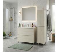 Ensemble meuble vasque L.80cm + 1 colonne sur pied 2 tiroirs Chêne blanchi LISBONA