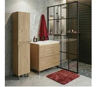 Ensemble meuble vasque L.80cm + 1 colonne sur pied 2 tiroirs Chêne naturel LISBONA