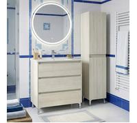 Ensemble meuble vasque L.80cm + 1 colonne sur pied 3 tiroirs Chêne blanchi LISBONA