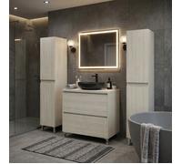 Ensemble meuble vasque L.80cm + 2 colonnes à poser sur pied 2 tiroirs Chêne blanchi LISBONA