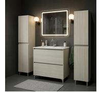 Ensemble meuble vasque L.80cm + 2 colonnes sur pied 2 tiroirs Chêne blanchi LISBONA