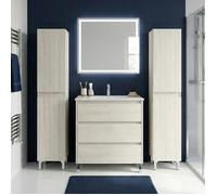 Ensemble meuble vasque L.80cm + 2 colonnes sur pied 3 tiroirs Chêne blanchi LISBONA