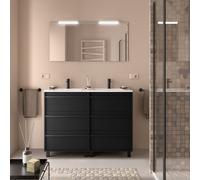 Ensemble meuble vasque salle de bain ATTILA 1200 6 tiroirs Black satin P450 - SALGAR 105129