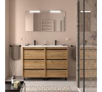 Ensemble meuble vasque salle de bain ATTILA 1200 6 tiroirs Chêne Africain P450 - SALGAR 105134