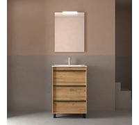 Ensemble meuble vasque salle de bain ATTILA 600 3 tiroirs Chêne Africain P450 - SALGAR 105110