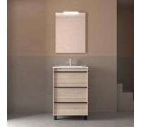 Ensemble meuble vasque salle de bain ATTILA 600 3 tiroirs Chêne Naturel P450 - SALGAR 105109