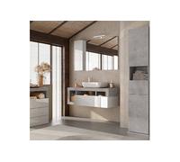 Ensemble meuble vasque suspendu 110cm + rangements blanc et aspect béton - ARTURO -