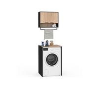 IDMARKET Ensemble meubles de buanderie WALLIS noir et bois façon hêtre pour machine à laver