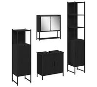 Ensemble Meubles de Salle de Bain 4 pièces, Rangement Moderne, Bois d'Ingénierie, 6 Portes Affleurantes, Miroir, 10 Étagères, Noir, 33 x 33 x 185,5 cm