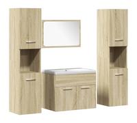 Ensemble Meubles de Salle de Bain 5 pcs, Rangement Mural avec Lavabo Céramique Trop-Plein, Miroir, Bois d'Ingénierie Chêne Sonoma, 60x38,5x46 cm